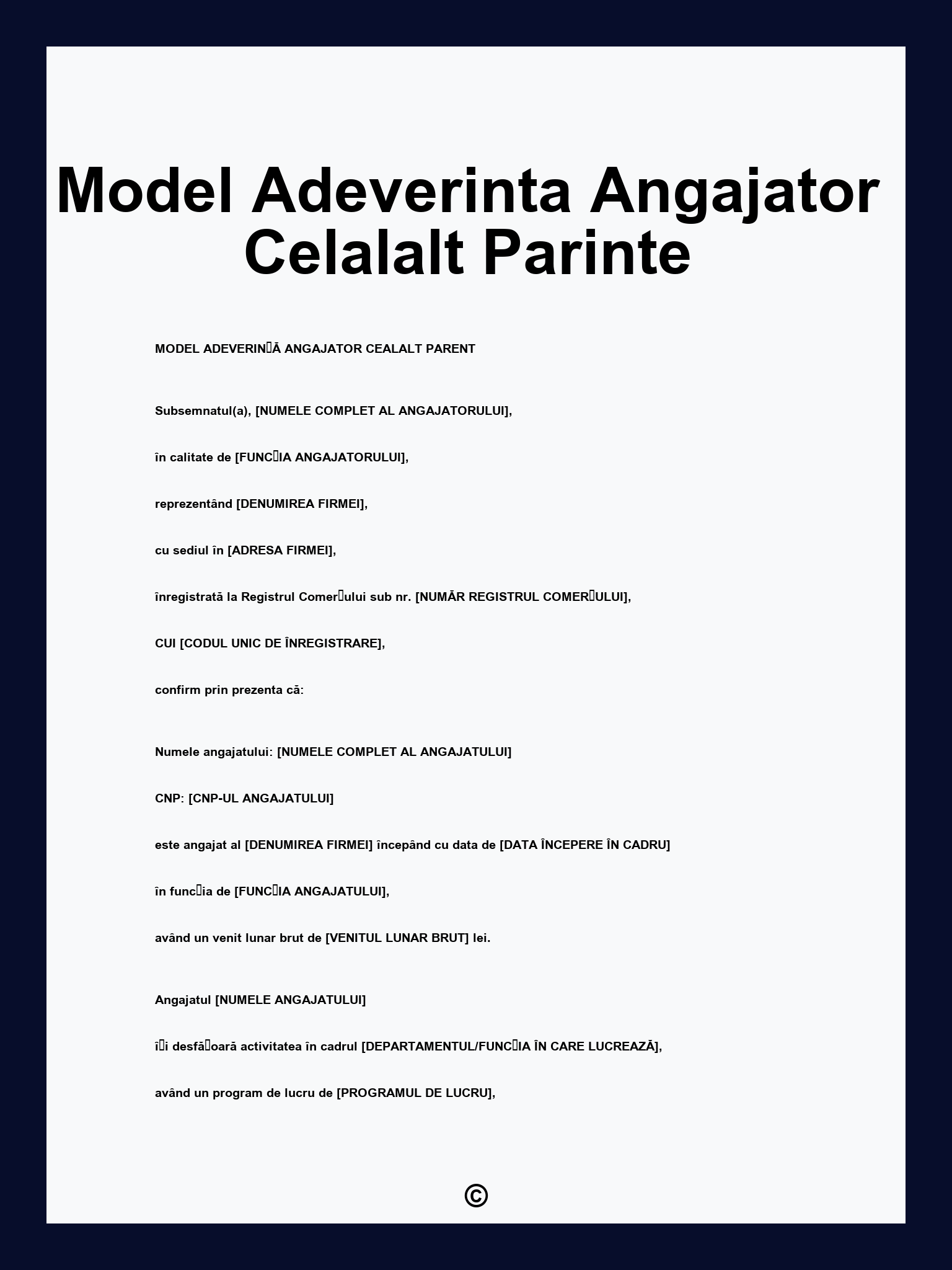 Model Adeverinta Angajator Celalalt Parinte