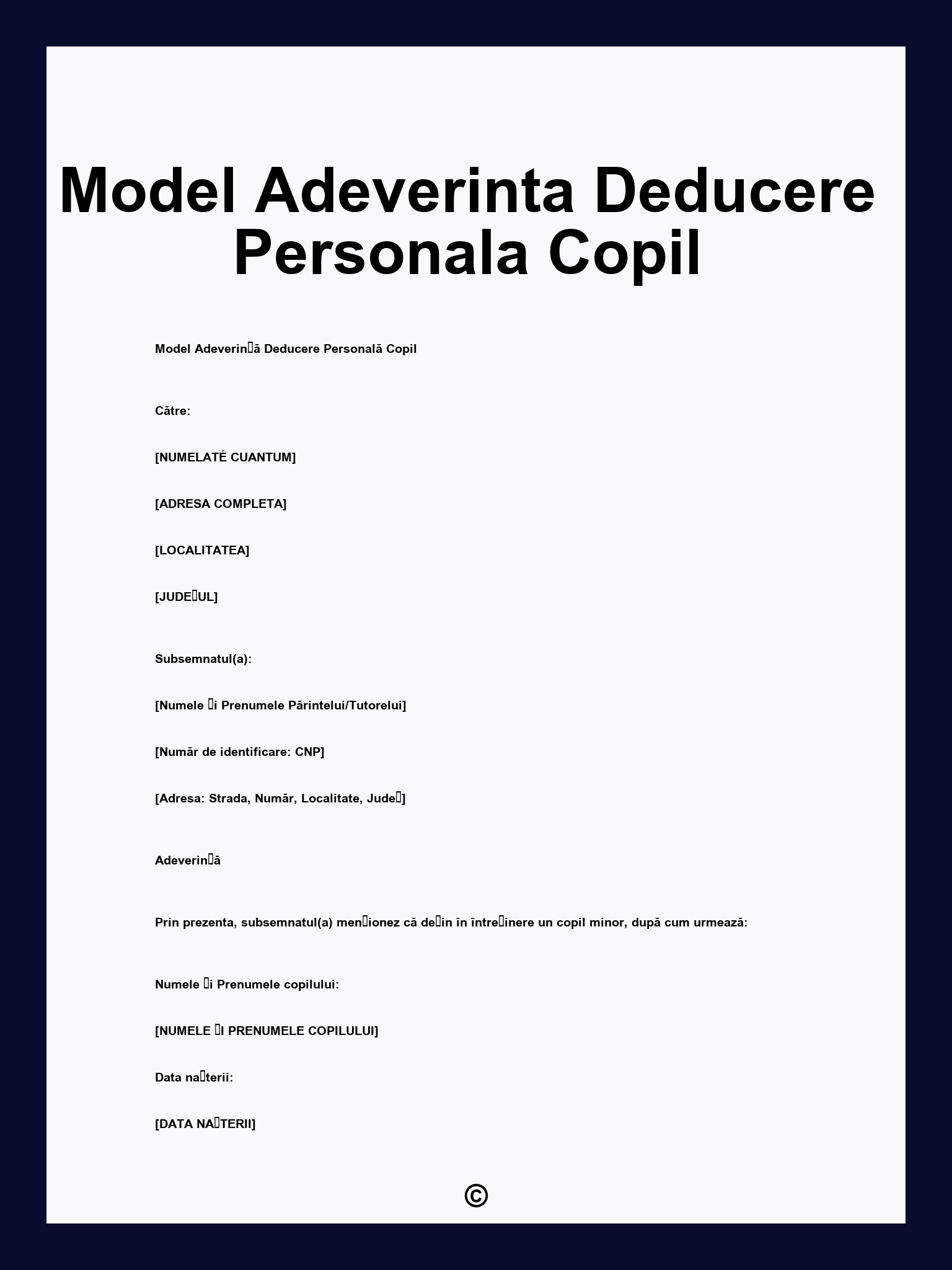 Model Adeverinta Deducere Personala Copil