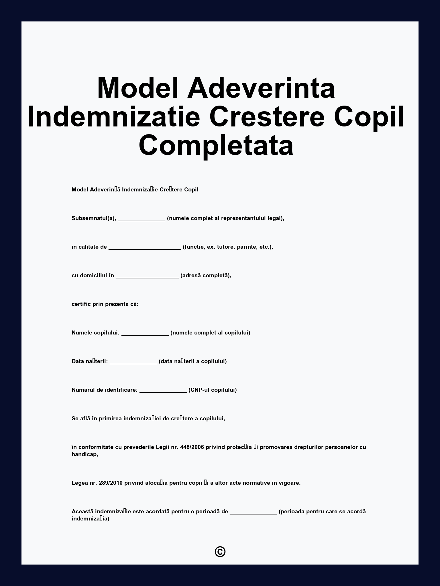 Model Adeverinta Indemnizatie Crestere Copil Completata