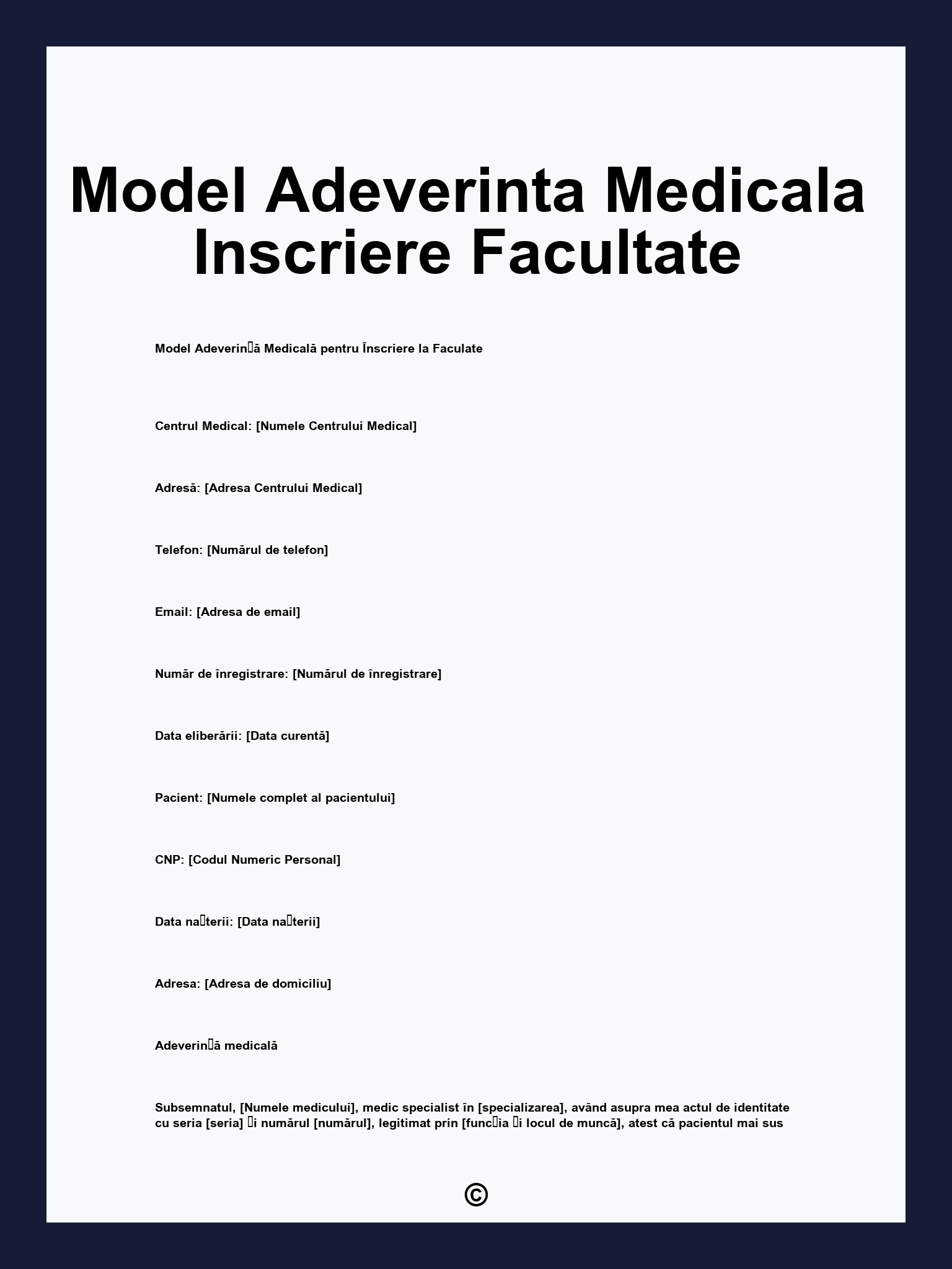 Model Adeverinta Medicala Inscriere Facultate