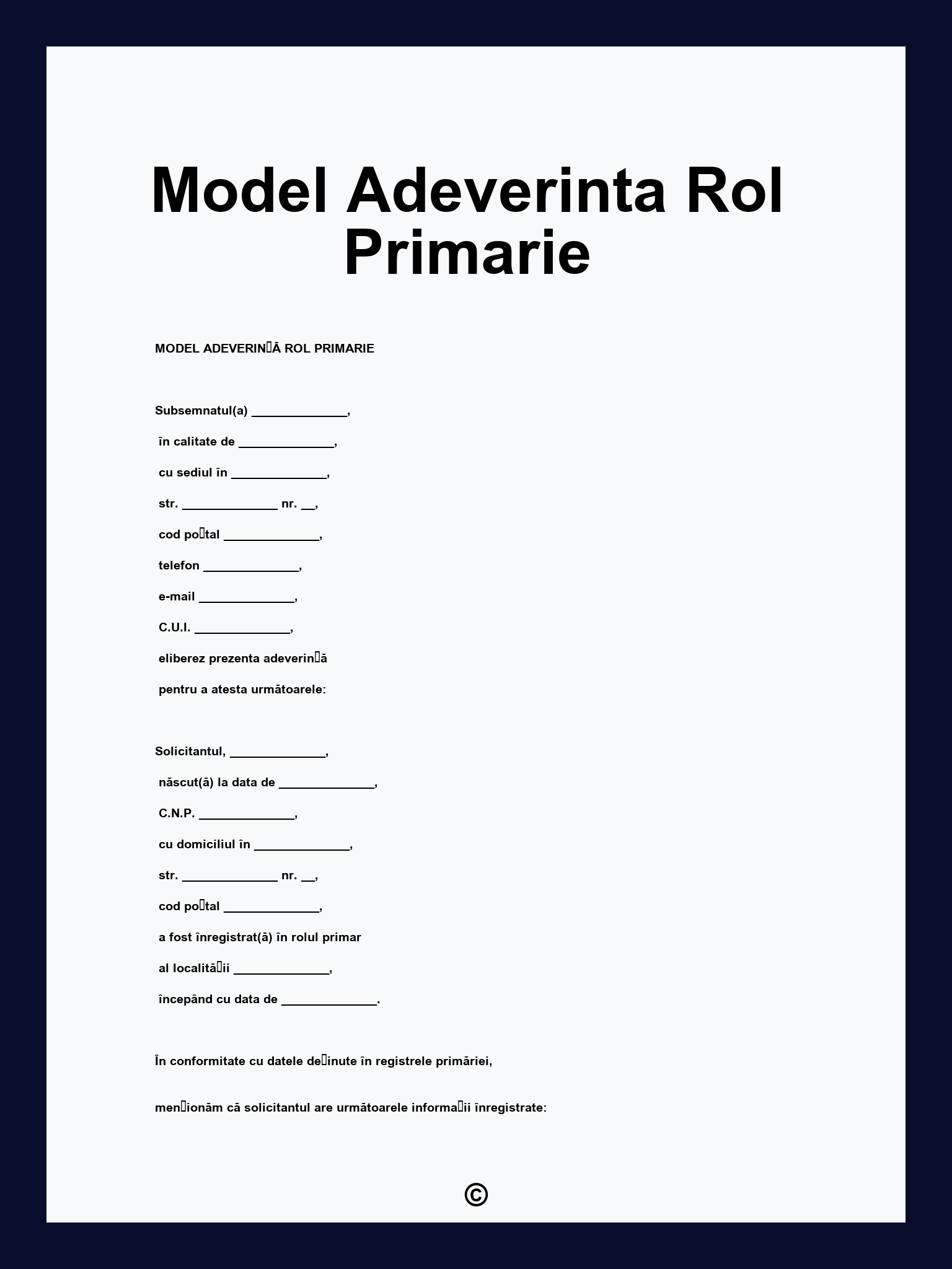 Model Adeverinta Rol Primarie