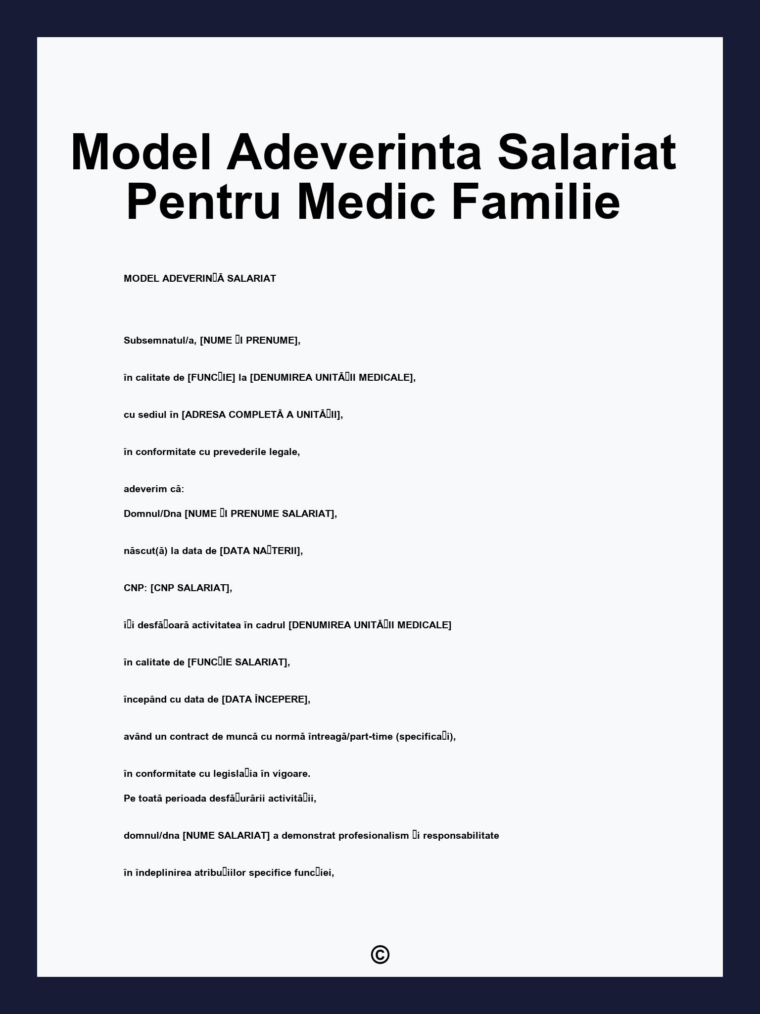 Model Adeverinta Salariat Pentru Medic Familie