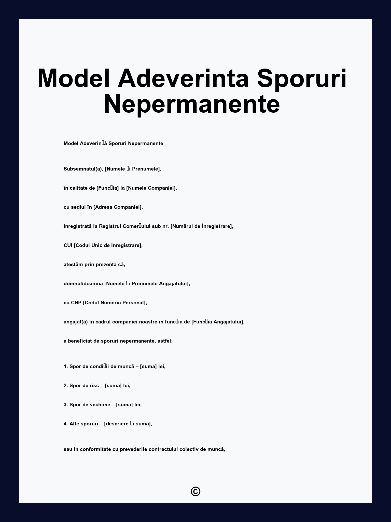 Model Adeverinta Sporuri Nepermanente