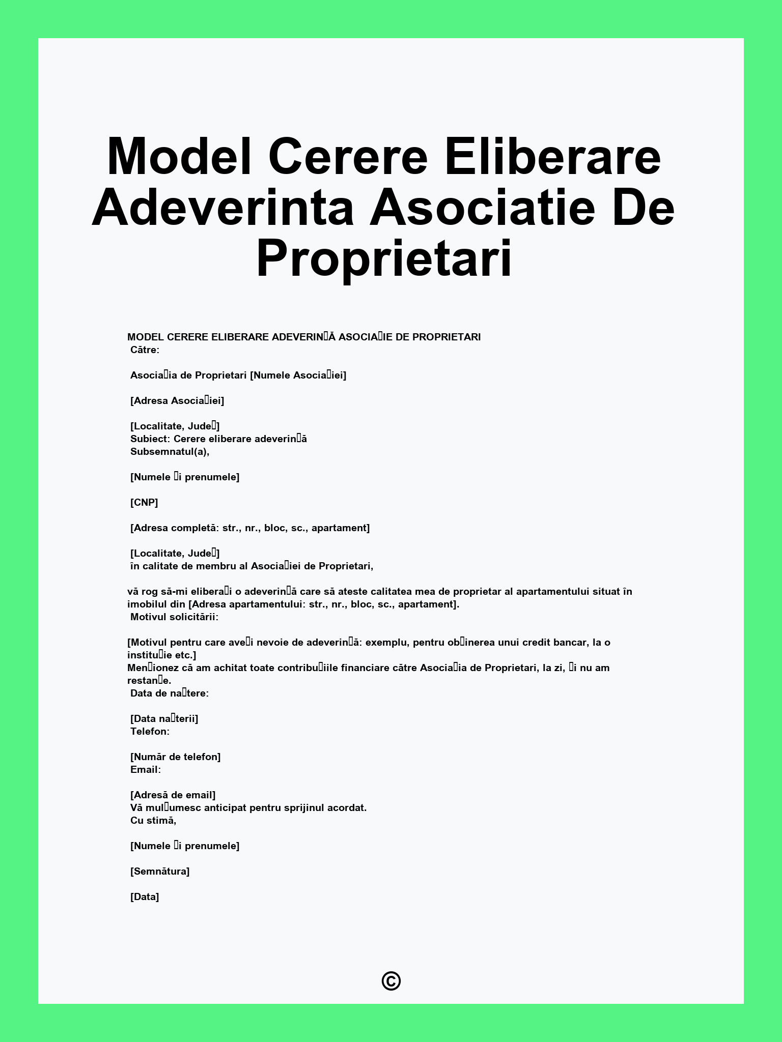 Model Cerere Eliberare Adeverinta Asociatie De Proprietari