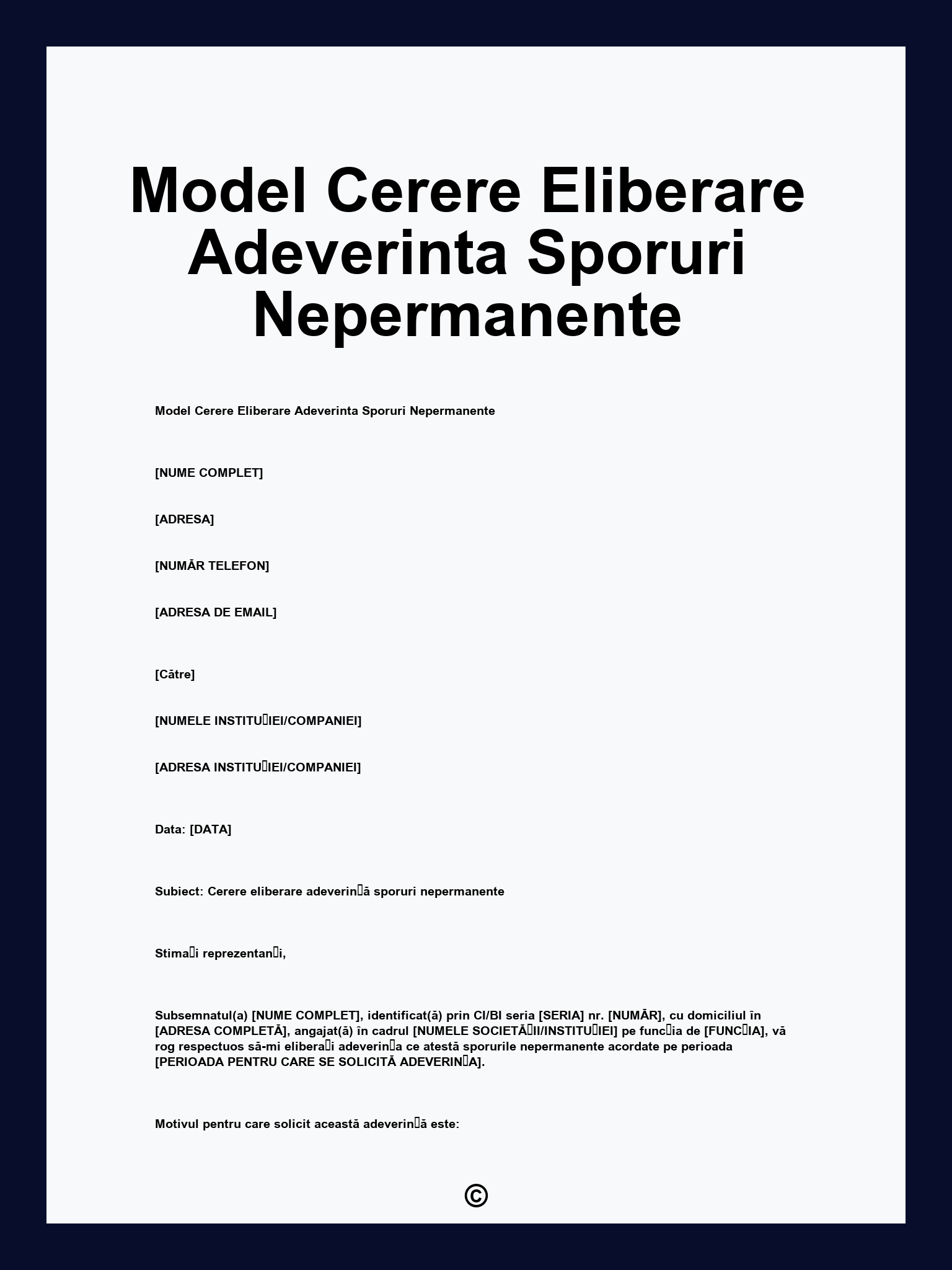 Model Cerere Eliberare Adeverinta Sporuri Nepermanente