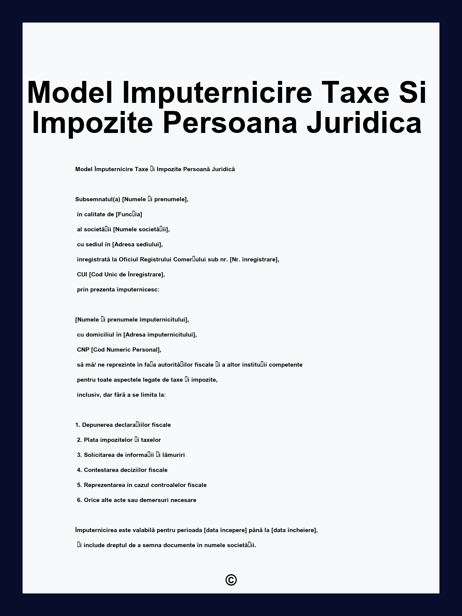 Model Imputernicire Taxe Si Impozite Persoana Juridica