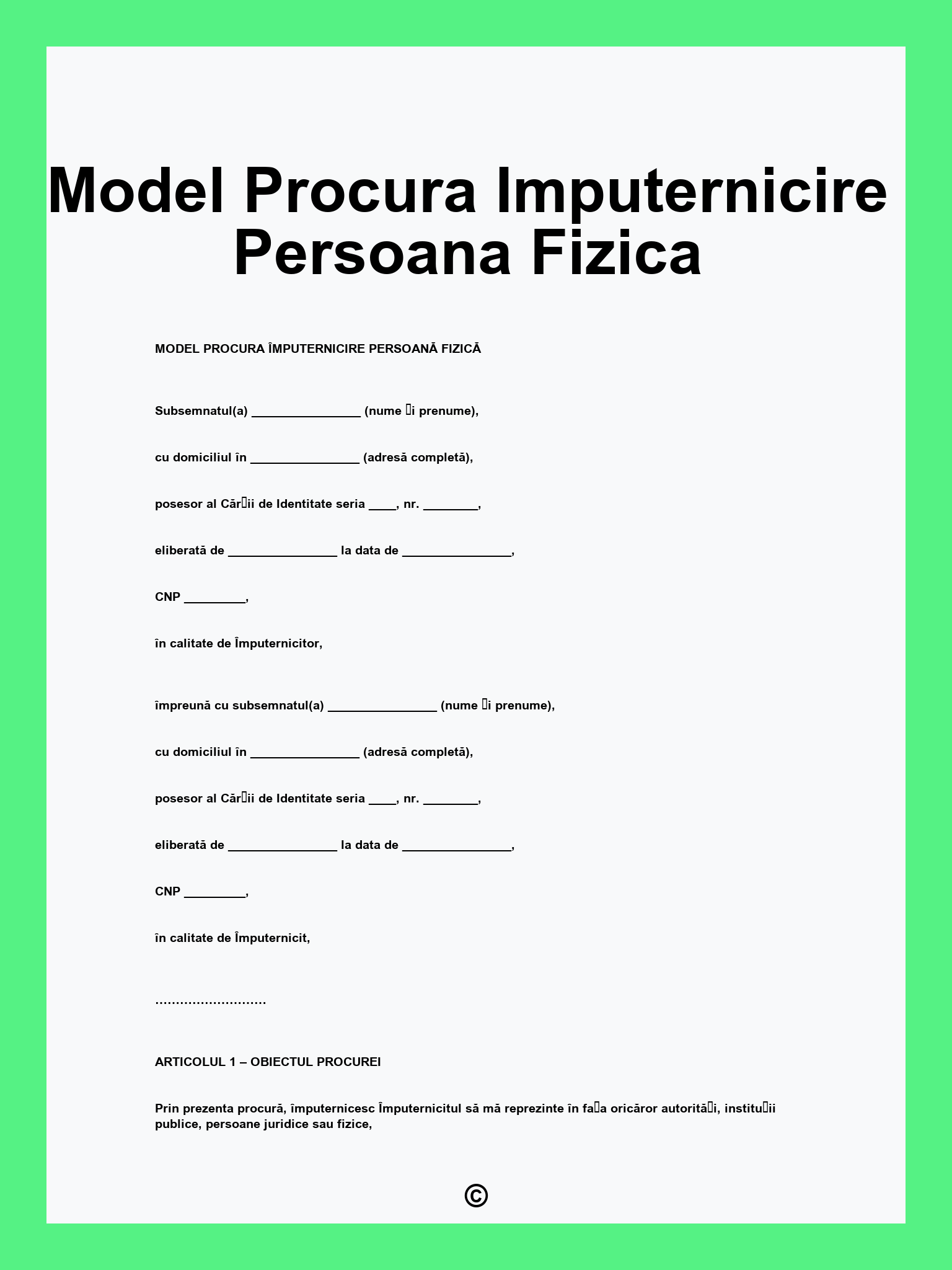 Model Procura Imputernicire Persoana Fizica
